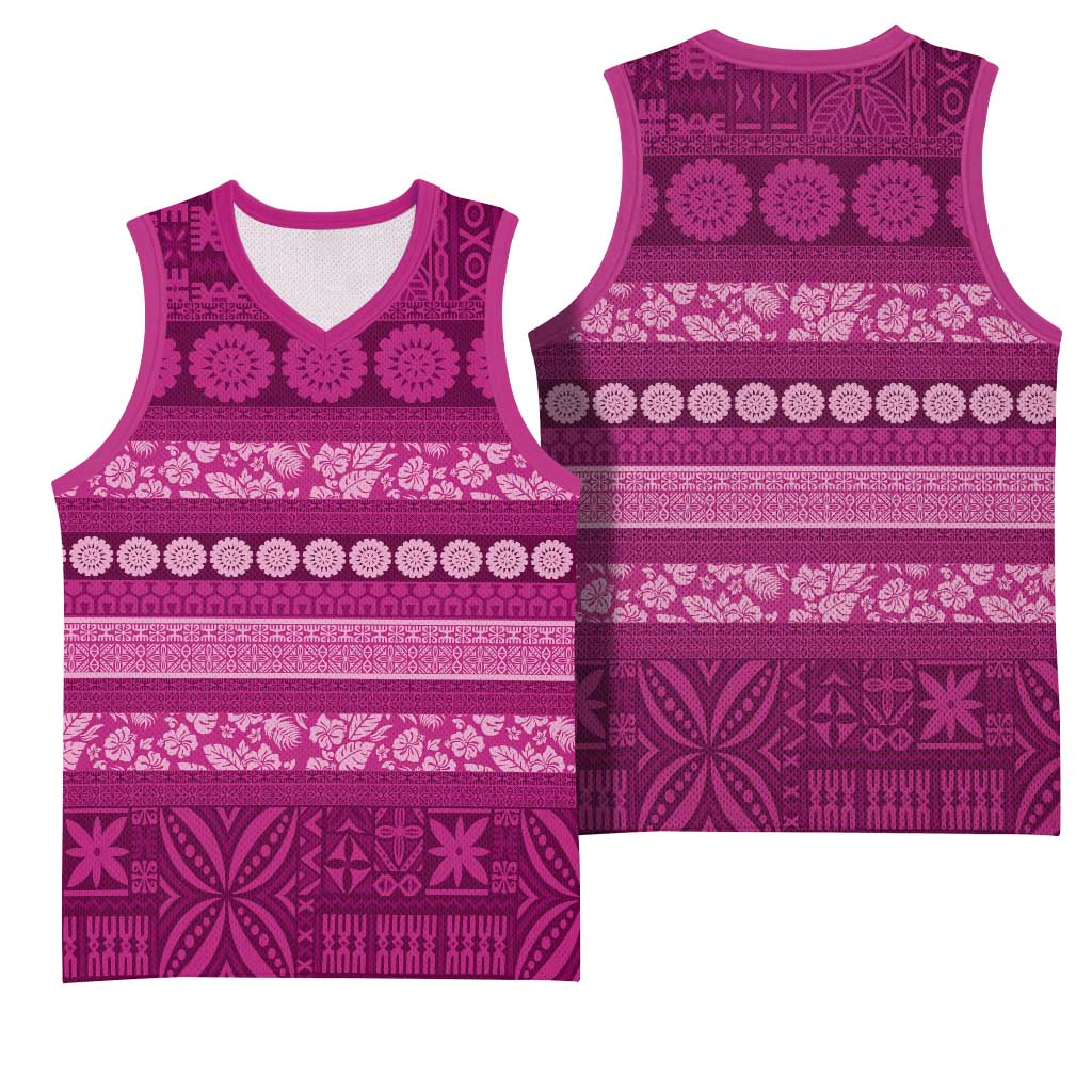 Fiji Marau na Kerisimasi Basketball Jersey Pink Tapa Masi Inspired Christmas - Polynesian Pride