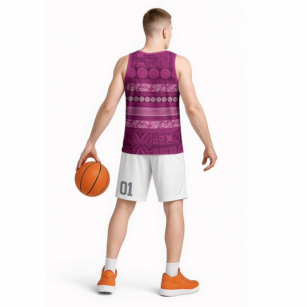Fiji Marau na Kerisimasi Basketball Jersey Pink Tapa Masi Inspired Christmas - Polynesian Pride