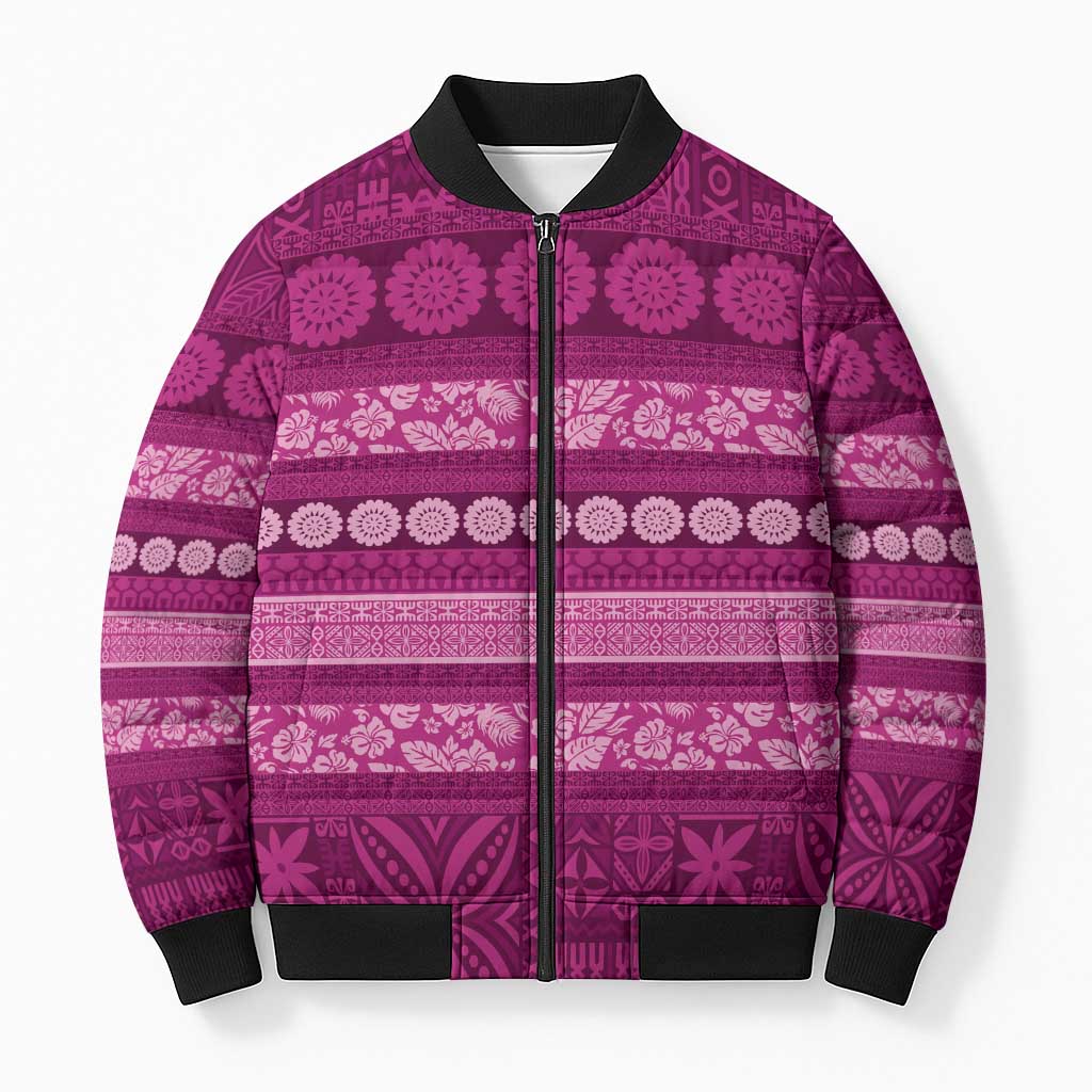 Fiji Marau na Kerisimasi Bomber Puffer Jacket Pink Tapa Masi Inspired Christmas - Polynesian Pride