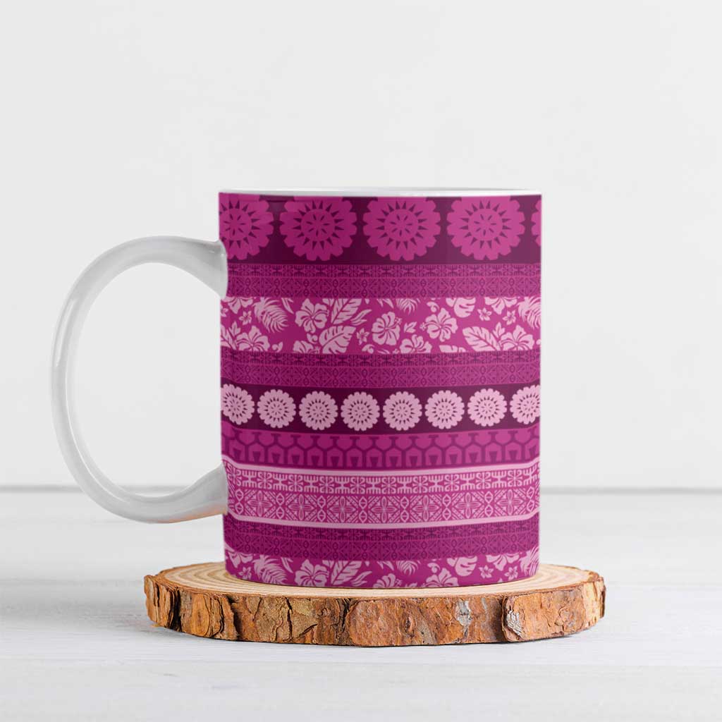 Fiji Marau na Kerisimasi Ceramic Mug Pink Tapa Masi Inspired Christmas - Polynesian Pride