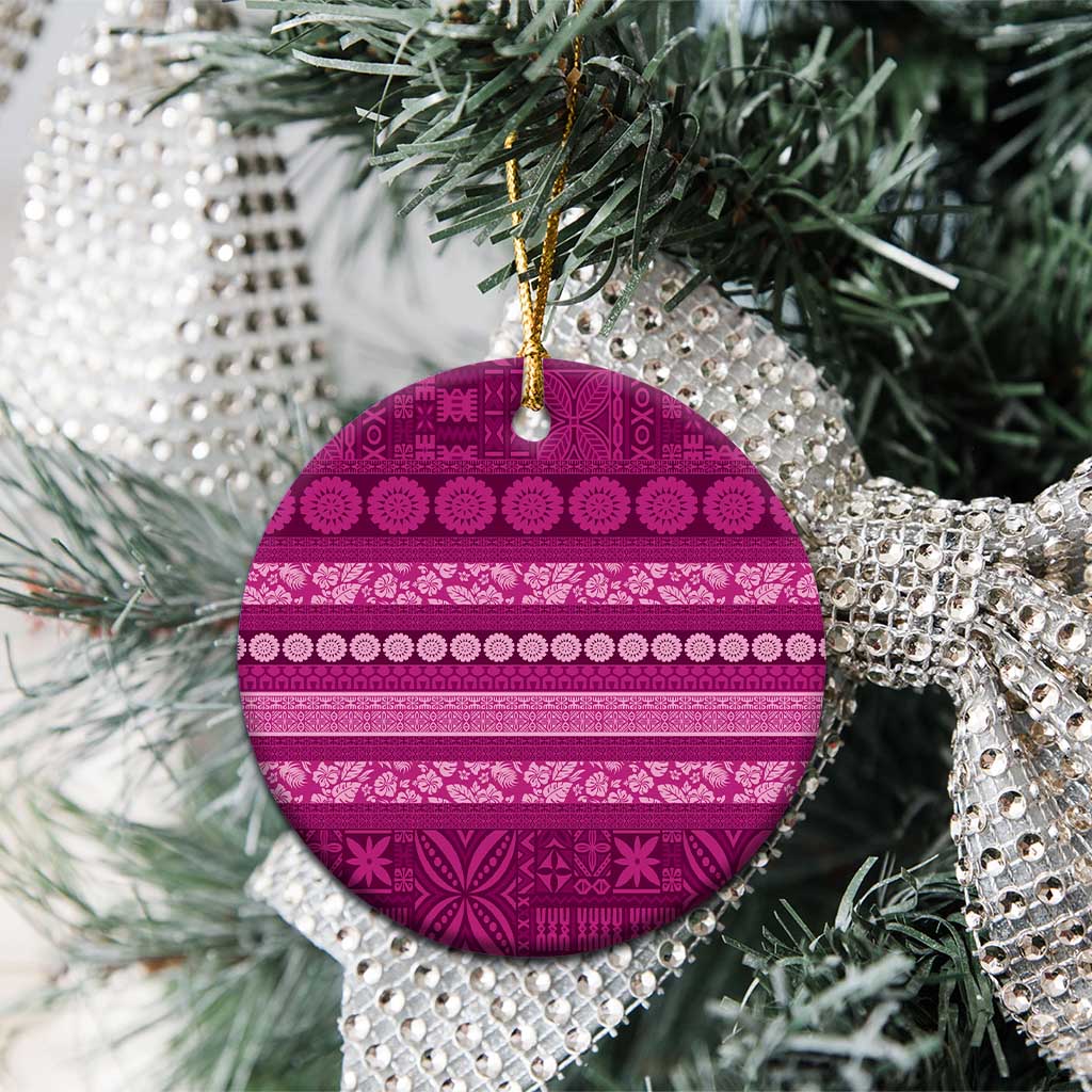 Fiji Marau na Kerisimasi Ceramic Ornament Pink Tapa Masi Inspired Christmas - Polynesian Pride