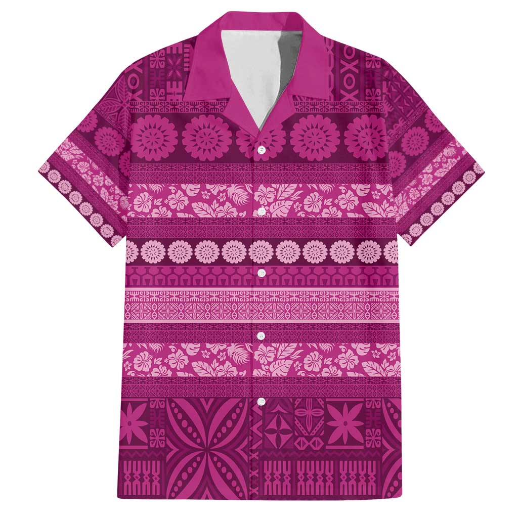 Fiji Marau na Kerisimasi Family Matching Off Shoulder Maxi Dress and Hawaiian Shirt Pink Tapa Masi Inspired Christmas - Polynesian Pride
