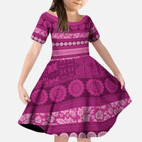 Fiji Marau na Kerisimasi Family Matching Puletasi and Hawaiian Shirt Pink Tapa Masi Inspired Christmas LT9 Daughter's Dress Pink - Polynesian Pride