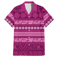 Fiji Marau na Kerisimasi Family Matching Puletasi and Hawaiian Shirt Pink Tapa Masi Inspired Christmas LT9 Dad's Shirt - Short Sleeve Pink - Polynesian Pride