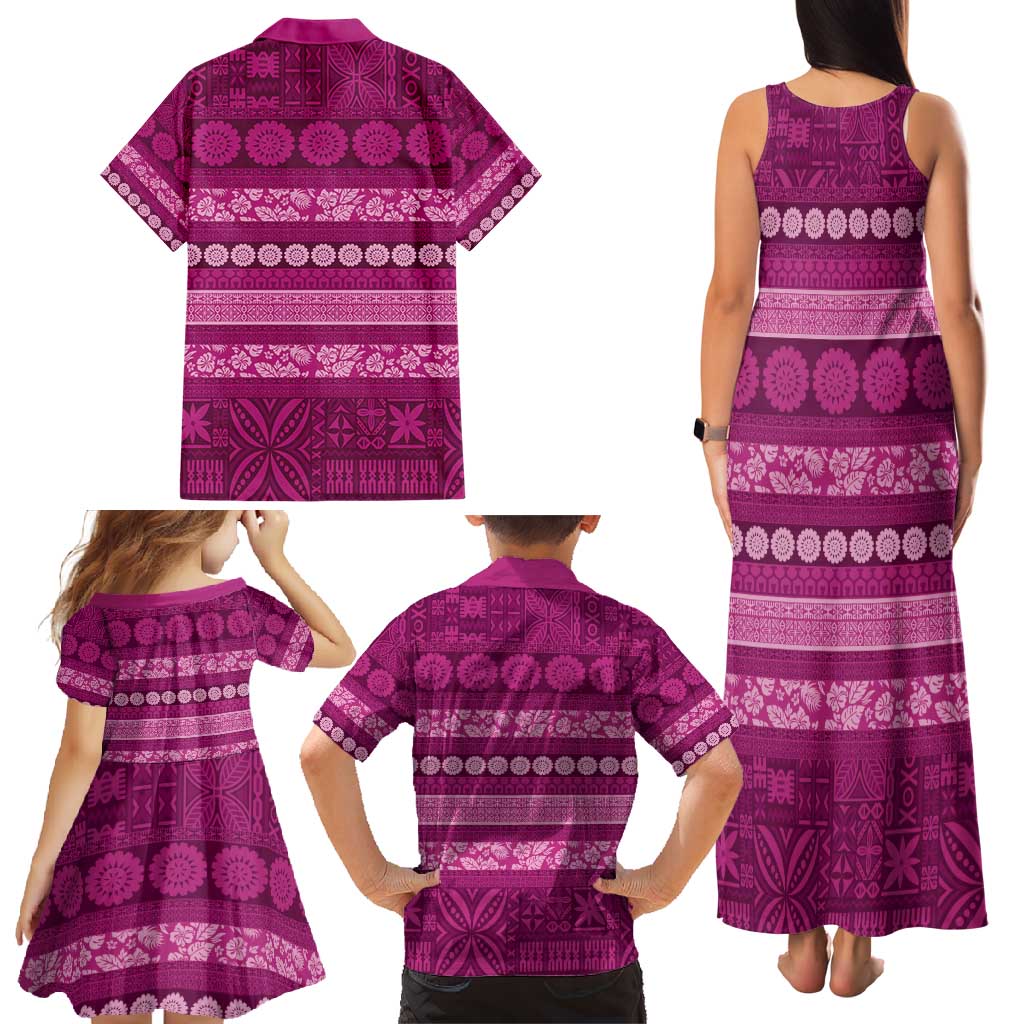 Fiji Marau na Kerisimasi Family Matching Tank Maxi Dress and Hawaiian Shirt Pink Tapa Masi Inspired Christmas - Polynesian Pride