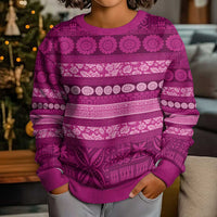 Fiji Marau na Kerisimasi Kid Ugly Christmas Sweater Pink Tapa Masi Inspired Christmas - Polynesian Pride