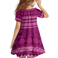 Fiji Marau na Kerisimasi Kid Short Sleeve Dress Pink Tapa Masi Inspired Christmas - Polynesian Pride