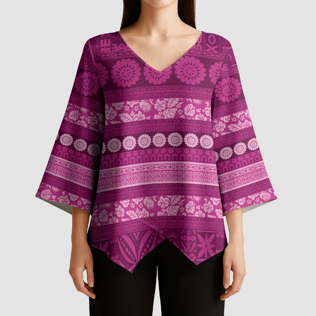 Fiji Marau na Kerisimasi Kimono Sleeve Blouse Pink Tapa Masi Inspired Christmas - Polynesian Pride