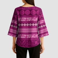 Fiji Marau na Kerisimasi Kimono Sleeve Blouse Pink Tapa Masi Inspired Christmas - Polynesian Pride
