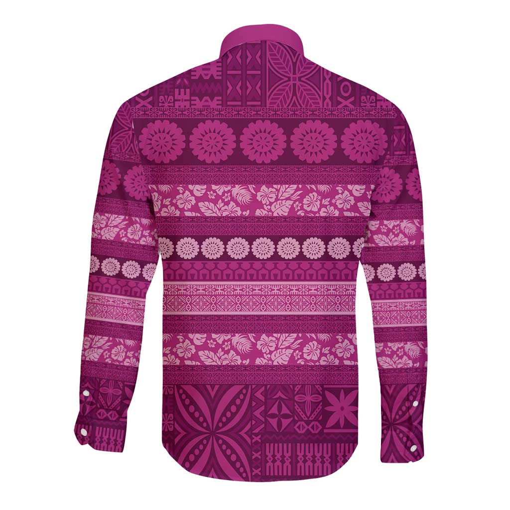 Fiji Marau na Kerisimasi Long Sleeve Button Shirt Pink Tapa Masi Inspired Christmas - Polynesian Pride