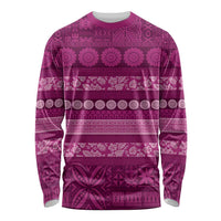 Fiji Marau na Kerisimasi Long Sleeve Shirt Pink Tapa Masi Inspired Christmas - Polynesian Pride