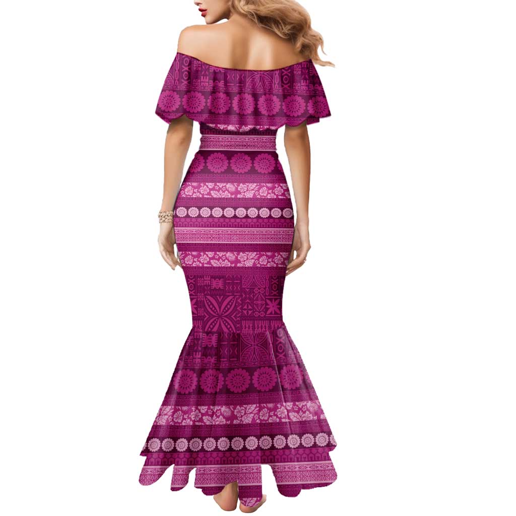 Fiji Marau na Kerisimasi Mermaid Dress Pink Tapa Masi Inspired Christmas - Polynesian Pride