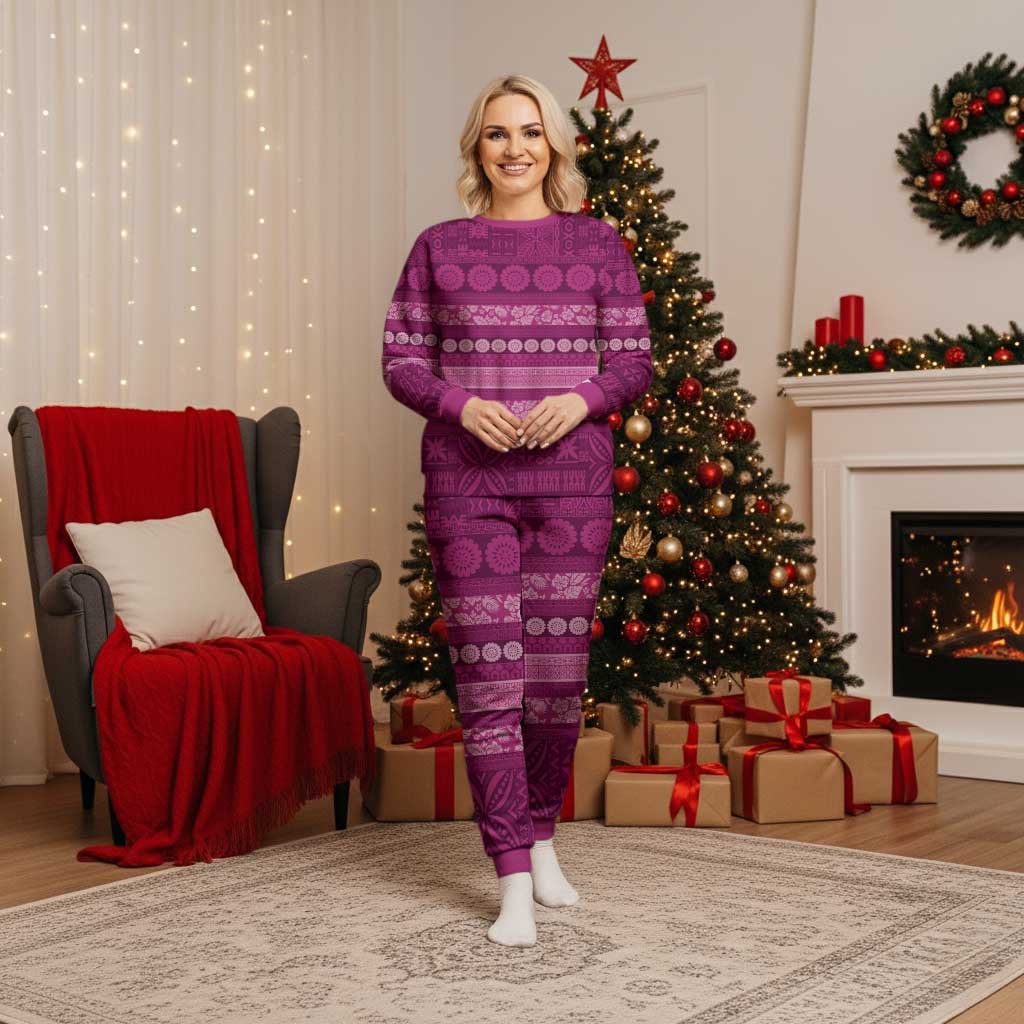 Fiji Marau na Kerisimasi Christmas Pajama Set Pink Tapa Masi Inspired Christmas - Polynesian Pride