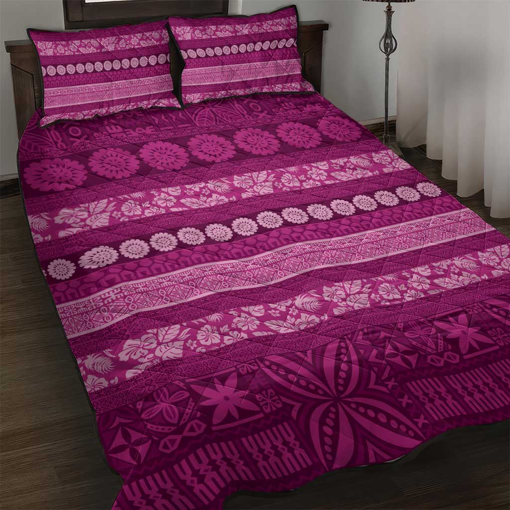Fiji Marau na Kerisimasi Quilt Bed Set Pink Tapa Masi Inspired Christmas - Polynesian Pride