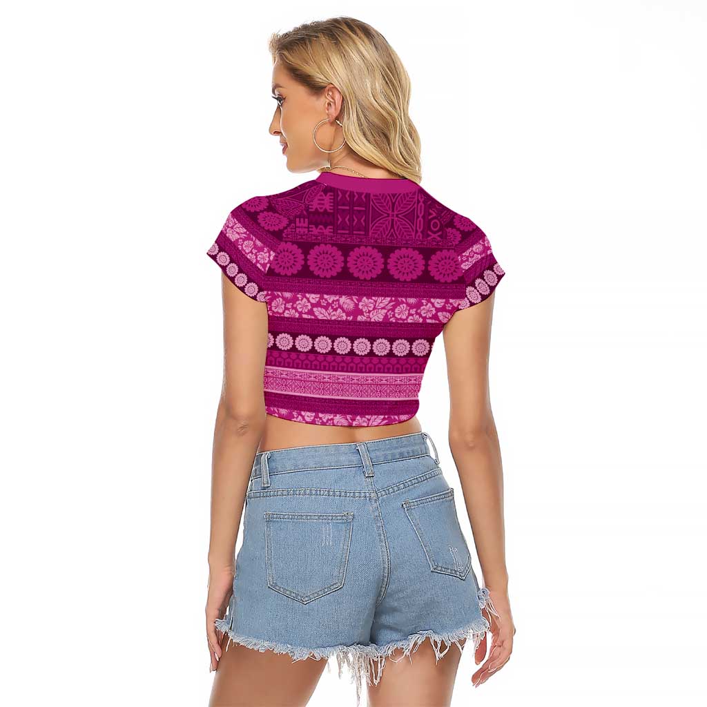 Fiji Marau na Kerisimasi Raglan Cropped T Shirt Pink Tapa Masi Inspired Christmas - Polynesian Pride