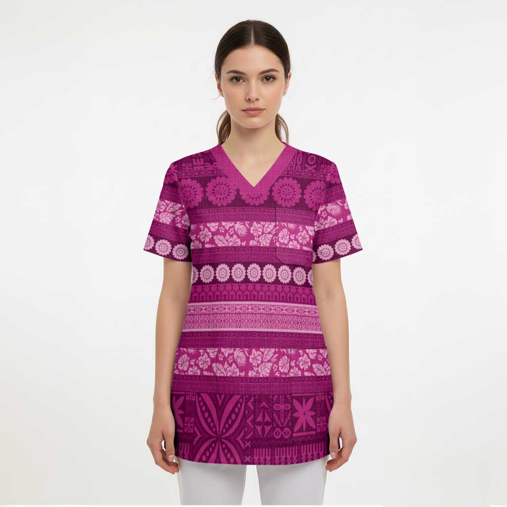 Fiji Marau na Kerisimasi Scrub Top Pink Tapa Masi Inspired Christmas - Polynesian Pride