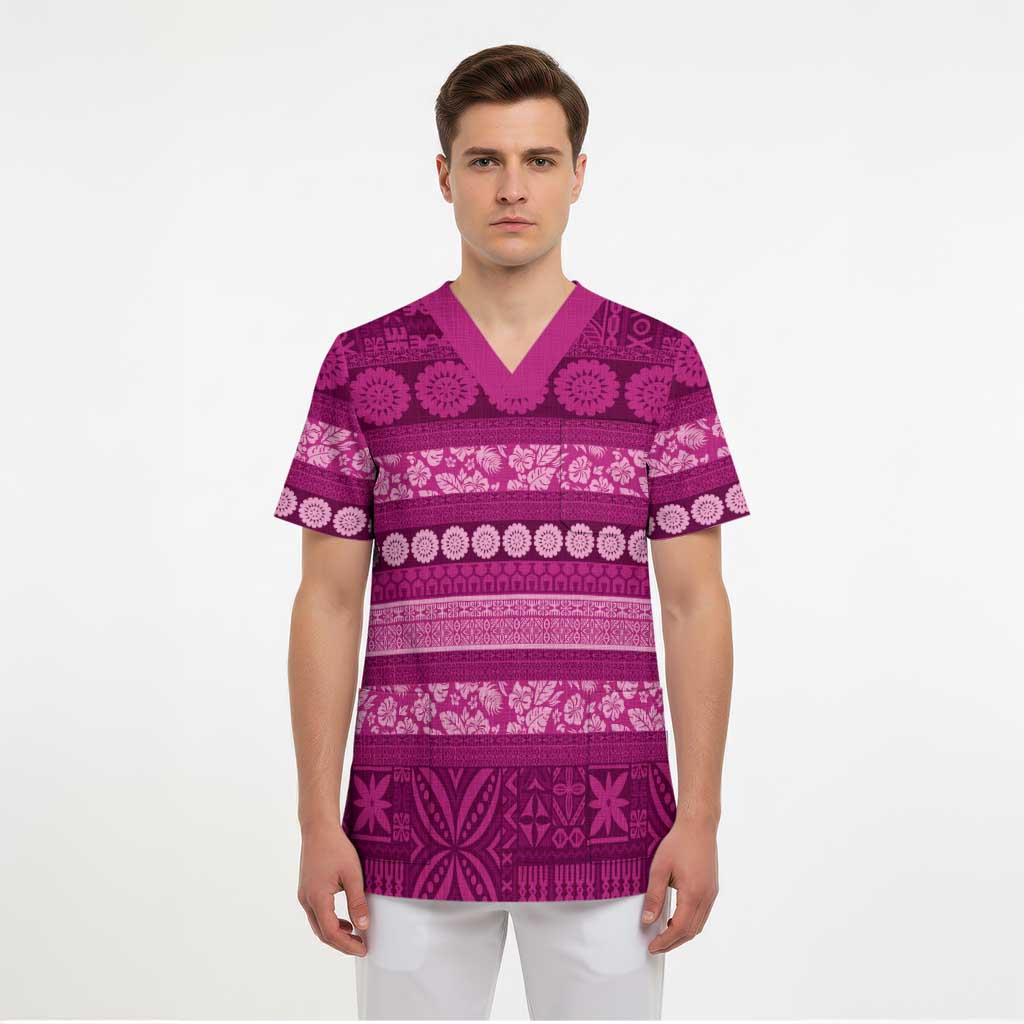 Fiji Marau na Kerisimasi Scrub Top Pink Tapa Masi Inspired Christmas - Polynesian Pride