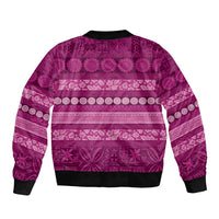 Fiji Marau na Kerisimasi Sleeve Zip Bomber Jacket Pink Tapa Masi Inspired Christmas - Polynesian Pride