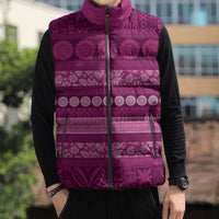 Fiji Marau na Kerisimasi Sleeveless Puffer Jacket Pink Tapa Masi Inspired Christmas - Polynesian Pride