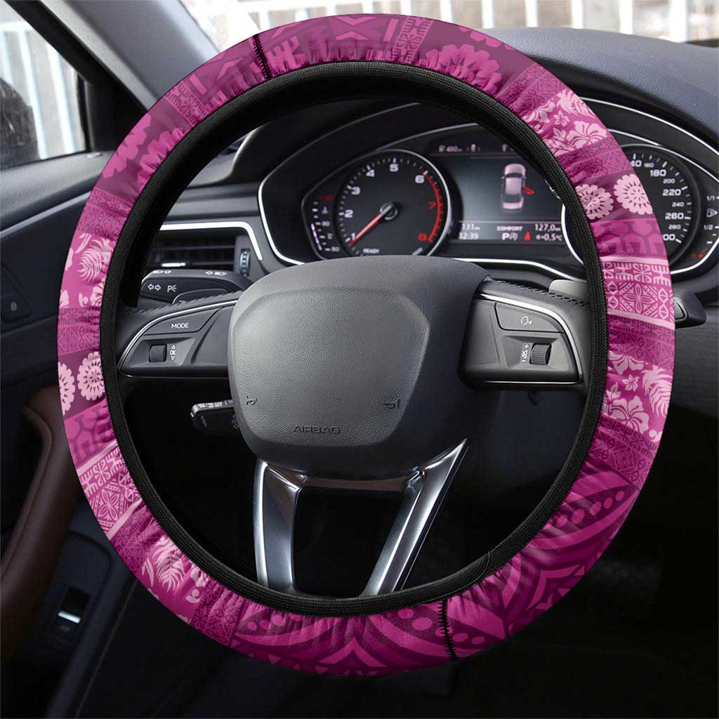 Fiji Marau na Kerisimasi Steering Wheel Cover Pink Tapa Masi Inspired Christmas - Polynesian Pride