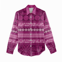Fiji Marau na Kerisimasi Women Casual Shirt Pink Tapa Masi Inspired Christmas - Polynesian Pride