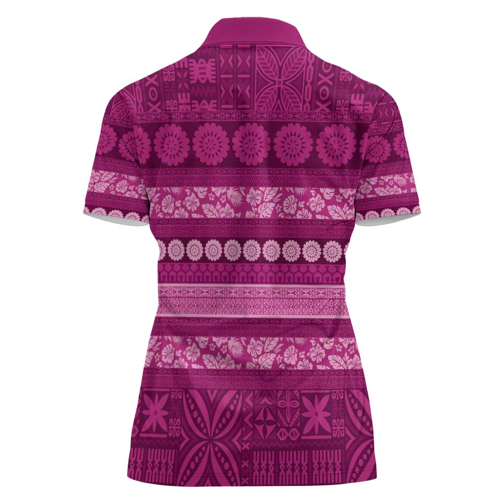 Fiji Marau na Kerisimasi Women Polo Shirt Pink Tapa Masi Inspired Christmas - Polynesian Pride