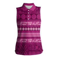 Fiji Marau na Kerisimasi Women Sleeveless Polo Shirt Pink Tapa Masi Inspired Christmas - Polynesian Pride