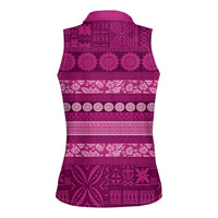 Fiji Marau na Kerisimasi Women Sleeveless Polo Shirt Pink Tapa Masi Inspired Christmas - Polynesian Pride