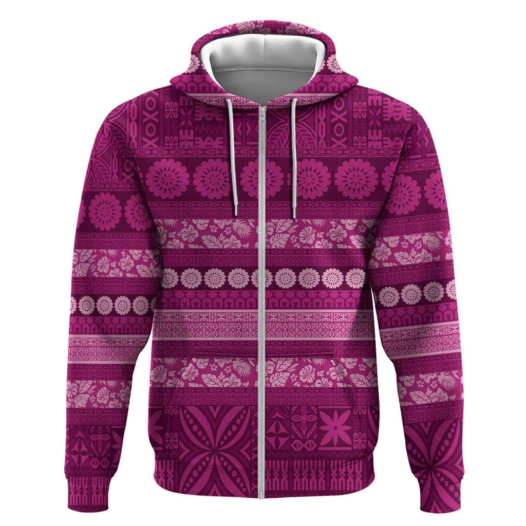 Fiji Marau na Kerisimasi Zip Hoodie Pink Tapa Masi Inspired Christmas - Polynesian Pride