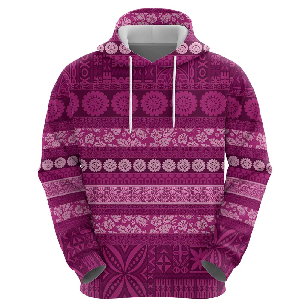 Fiji Marau na Kerisimasi Zip Hoodie Pink Tapa Masi Inspired Christmas - Polynesian Pride