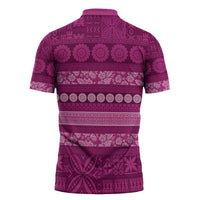 Fiji Marau na Kerisimasi Zipper Polo Shirt Pink Tapa Masi Inspired Christmas - Polynesian Pride