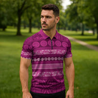 Fiji Marau na Kerisimasi Zipper Polo Shirt Pink Tapa Masi Inspired Christmas - Polynesian Pride