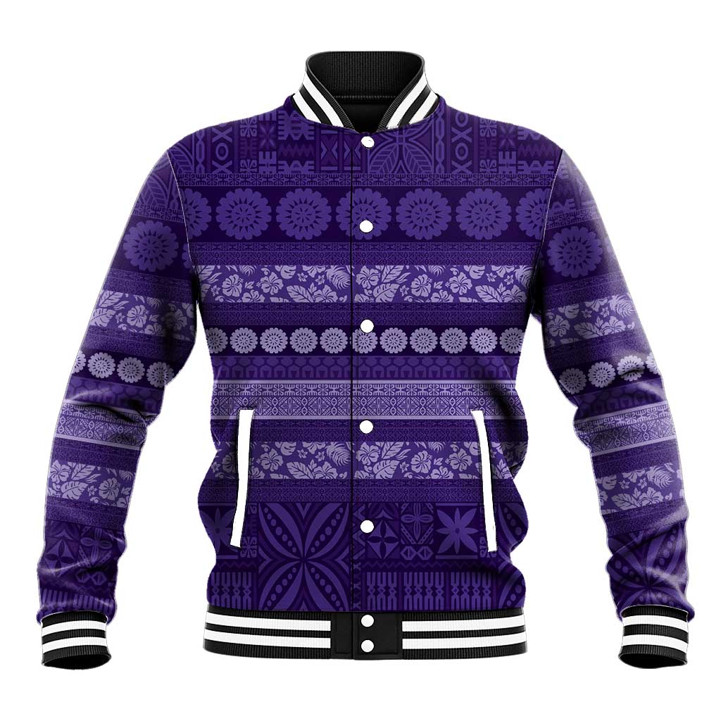 Fiji Marau na Kerisimasi Baseball Jacket Purple Tapa Masi Inspired Christmas - Polynesian Pride