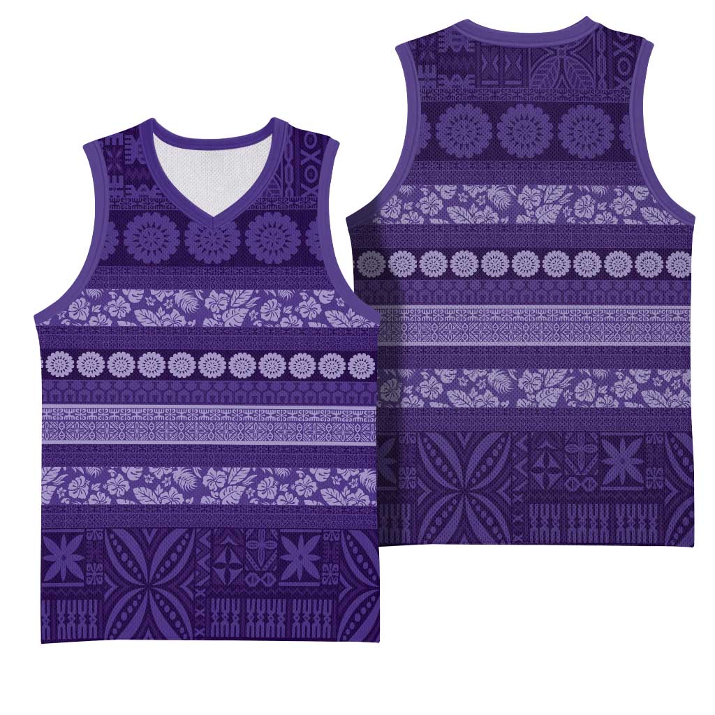 Fiji Marau na Kerisimasi Basketball Jersey Purple Tapa Masi Inspired Christmas - Polynesian Pride