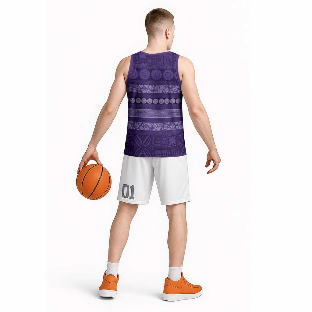 Fiji Marau na Kerisimasi Basketball Jersey Purple Tapa Masi Inspired Christmas - Polynesian Pride