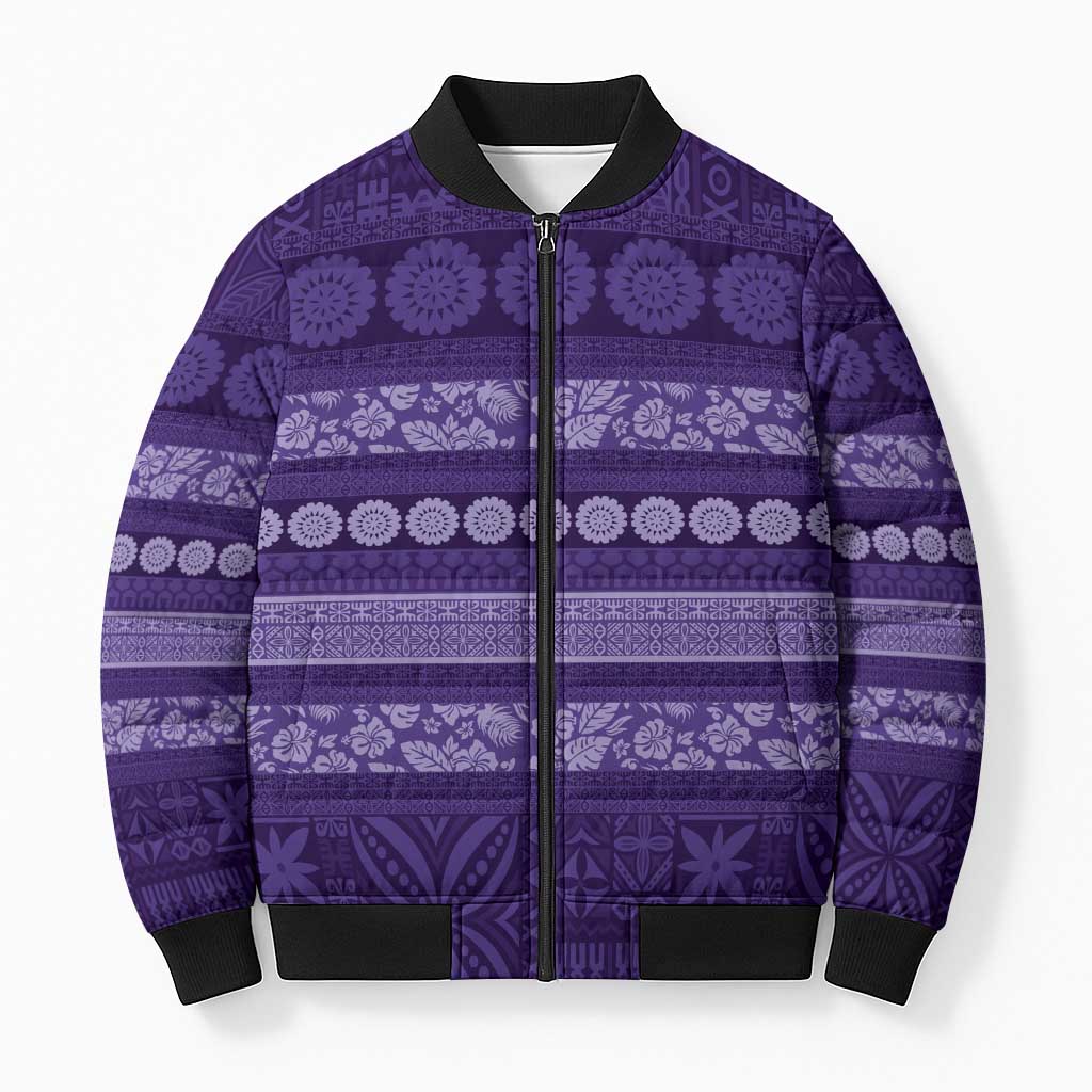 Fiji Marau na Kerisimasi Bomber Puffer Jacket Purple Tapa Masi Inspired Christmas - Polynesian Pride