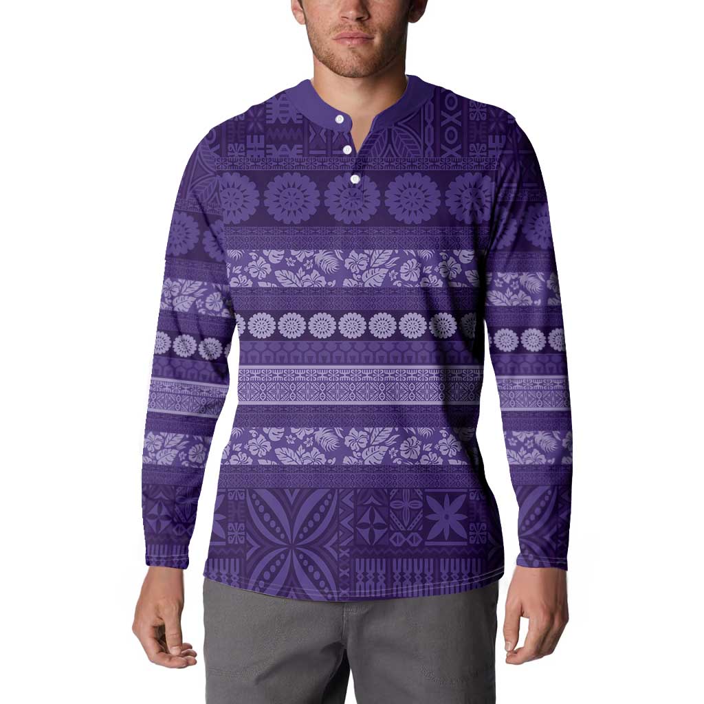 Fiji Marau na Kerisimasi Button Sweatshirt Purple Tapa Masi Inspired Christmas - Polynesian Pride