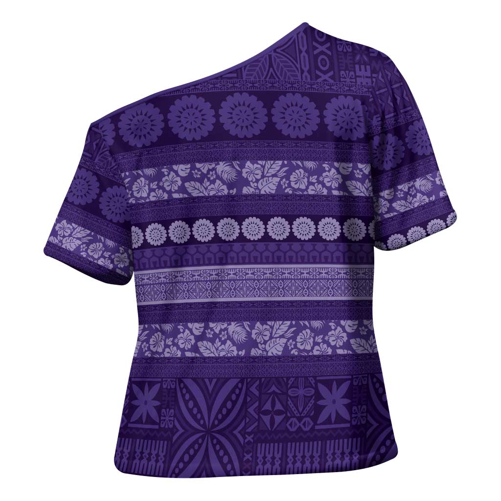 Fiji Marau na Kerisimasi Cross Shoulder Shirt Purple Tapa Masi Inspired Christmas - Polynesian Pride
