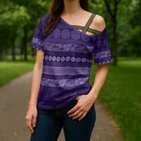 Fiji Marau na Kerisimasi Cross Shoulder Shirt Purple Tapa Masi Inspired Christmas - Polynesian Pride