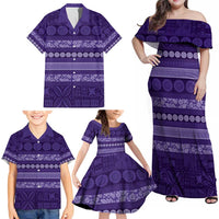 Fiji Marau na Kerisimasi Family Matching Off Shoulder Maxi Dress and Hawaiian Shirt Purple Tapa Masi Inspired Christmas - Polynesian Pride
