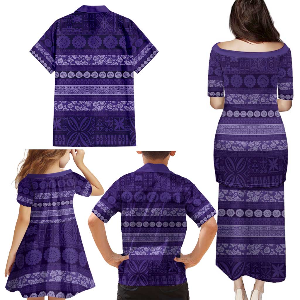 Fiji Marau na Kerisimasi Family Matching Puletasi and Hawaiian Shirt Purple Tapa Masi Inspired Christmas - Polynesian Pride