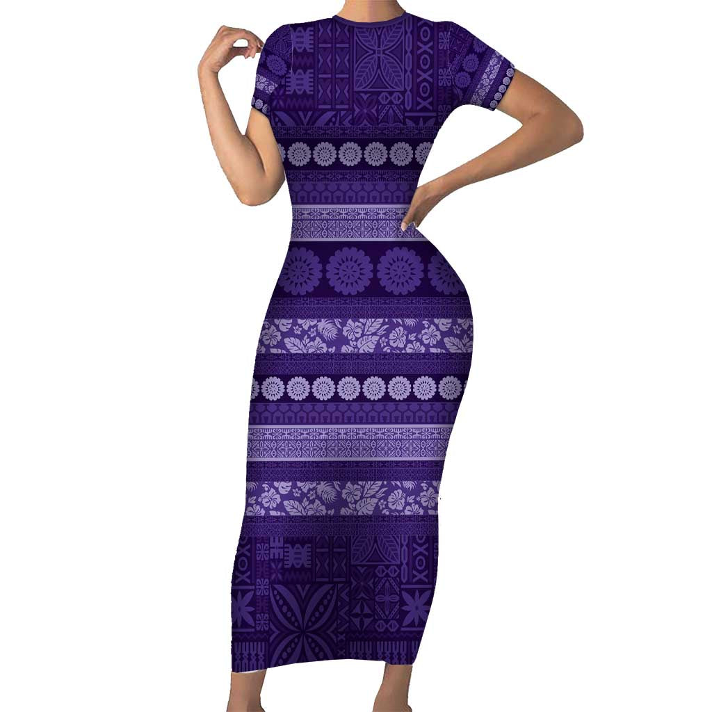 Fiji Marau na Kerisimasi Family Matching Short Sleeve Bodycon Dress and Hawaiian Shirt Purple Tapa Masi Inspired Christmas - Polynesian Pride