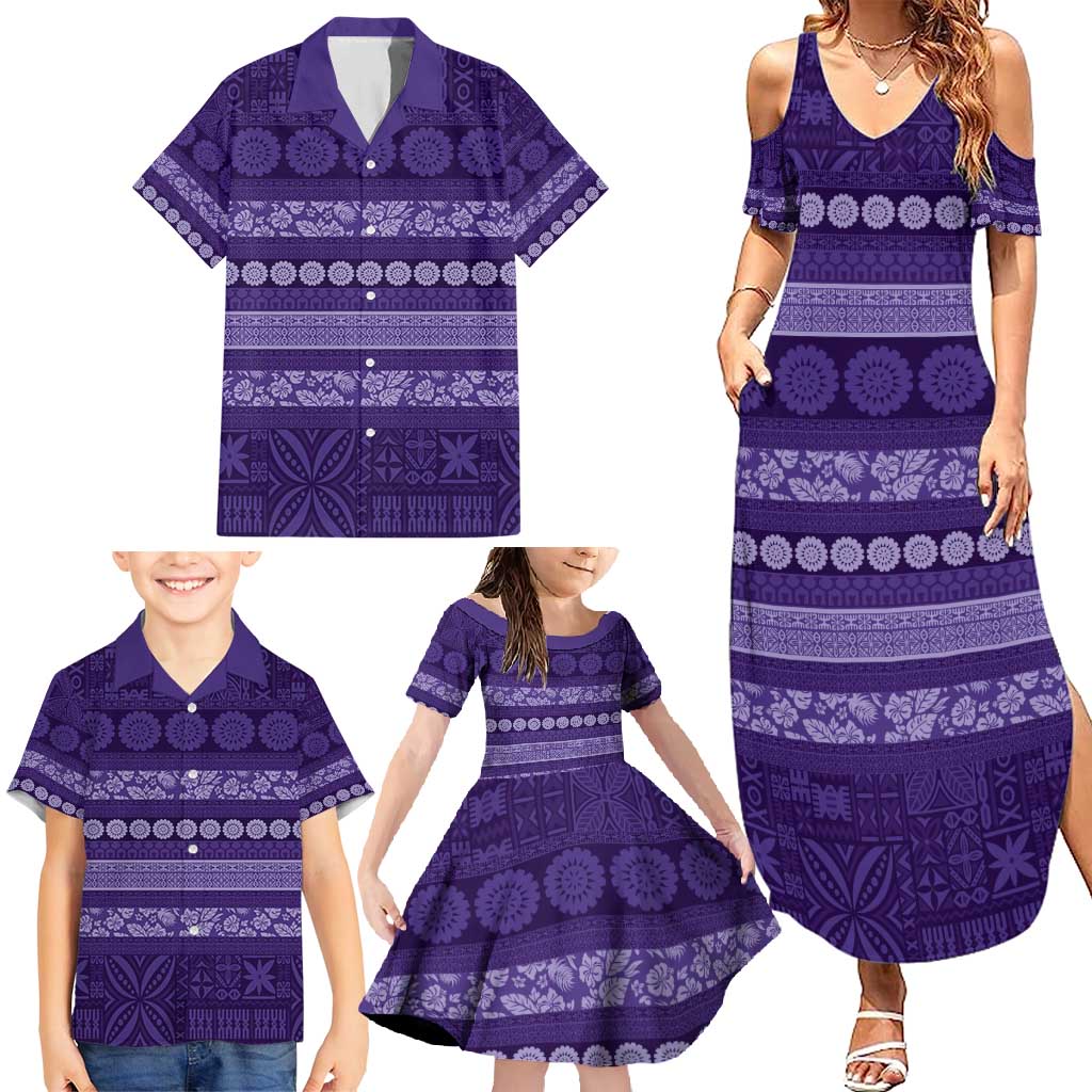 Fiji Marau na Kerisimasi Family Matching Summer Maxi Dress and Hawaiian Shirt Purple Tapa Masi Inspired Christmas - Polynesian Pride