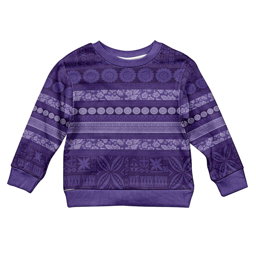 Fiji Marau na Kerisimasi Kid Ugly Christmas Sweater Purple Tapa Masi Inspired Christmas - Polynesian Pride