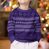 Fiji Marau na Kerisimasi Kid Ugly Christmas Sweater Purple Tapa Masi Inspired Christmas - Polynesian Pride