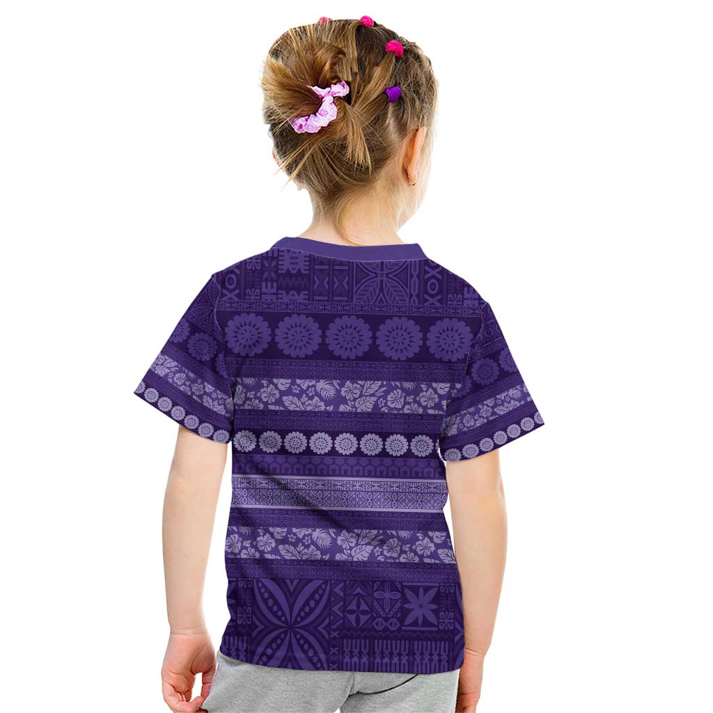 Fiji Marau na Kerisimasi Kid T Shirt Purple Tapa Masi Inspired Christmas - Polynesian Pride