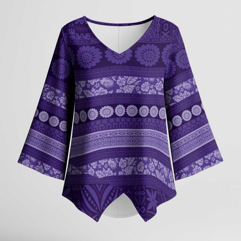 Fiji Marau na Kerisimasi Kimono Sleeve Blouse Purple Tapa Masi Inspired Christmas - Polynesian Pride