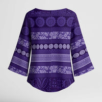 Fiji Marau na Kerisimasi Kimono Sleeve Blouse Purple Tapa Masi Inspired Christmas - Polynesian Pride