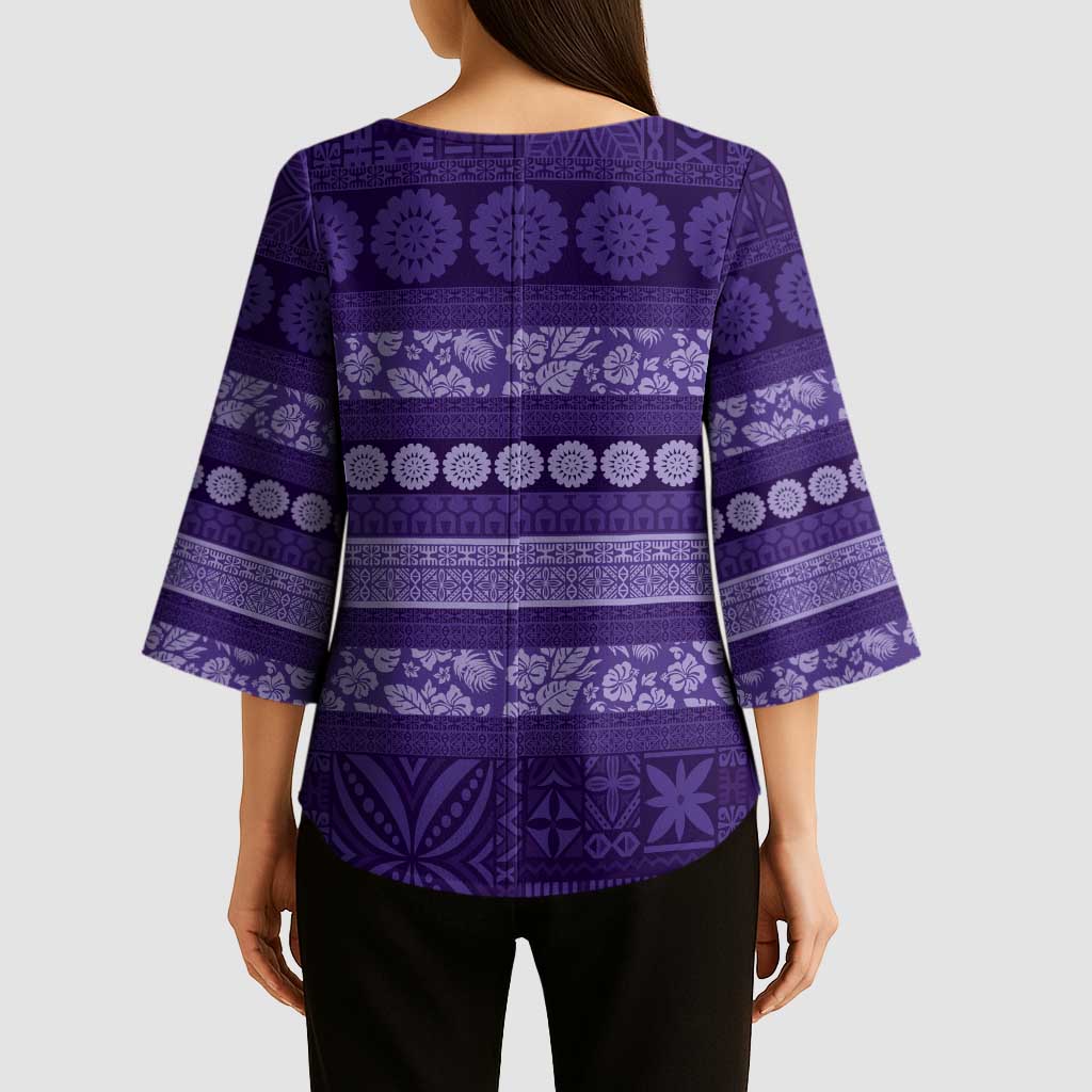Fiji Marau na Kerisimasi Kimono Sleeve Blouse Purple Tapa Masi Inspired Christmas - Polynesian Pride
