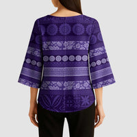 Fiji Marau na Kerisimasi Kimono Sleeve Blouse Purple Tapa Masi Inspired Christmas - Polynesian Pride
